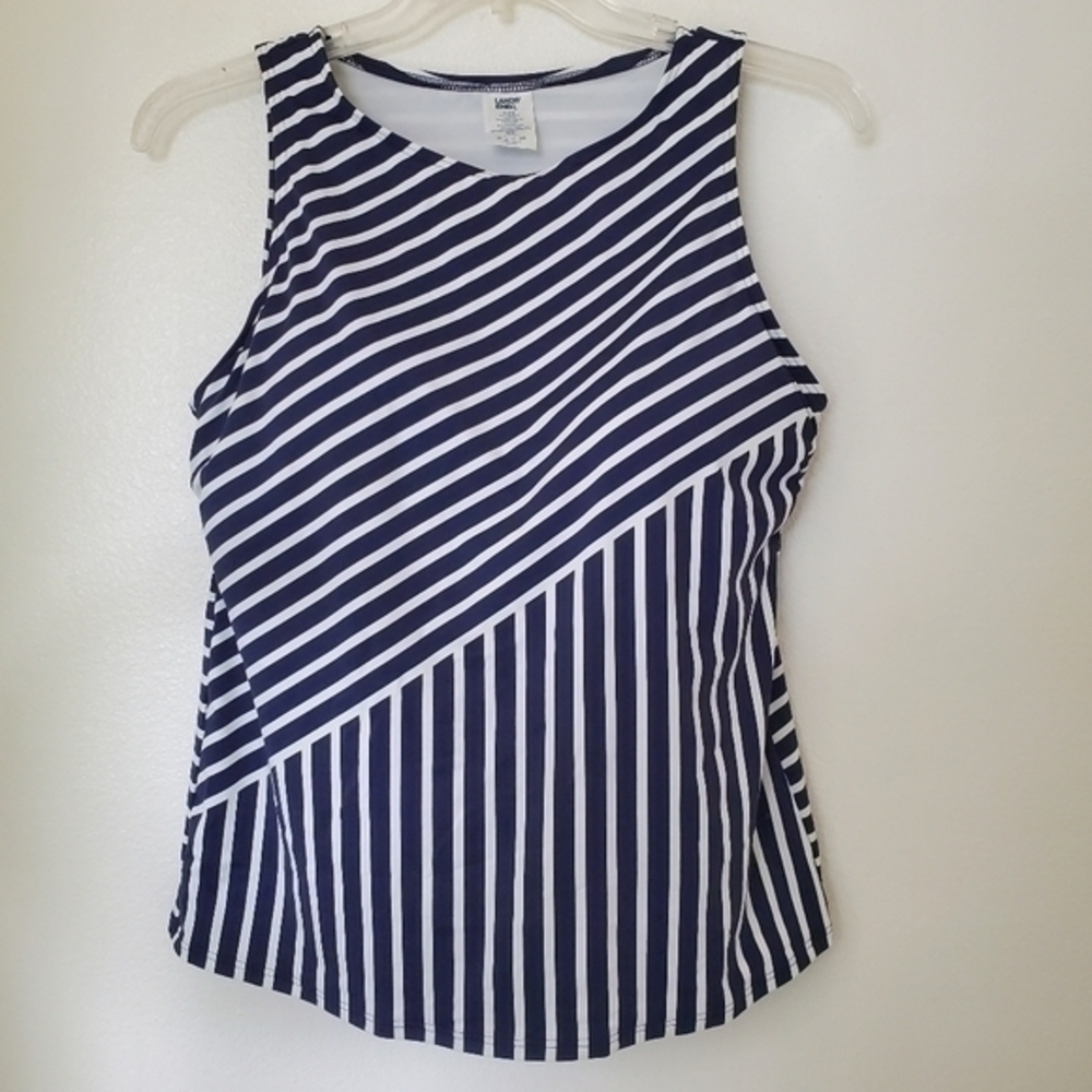 14DDD Lands' End Women's High Neck Navy & White Stripe‎ Tankini Swim Top - Picture 4 of 11